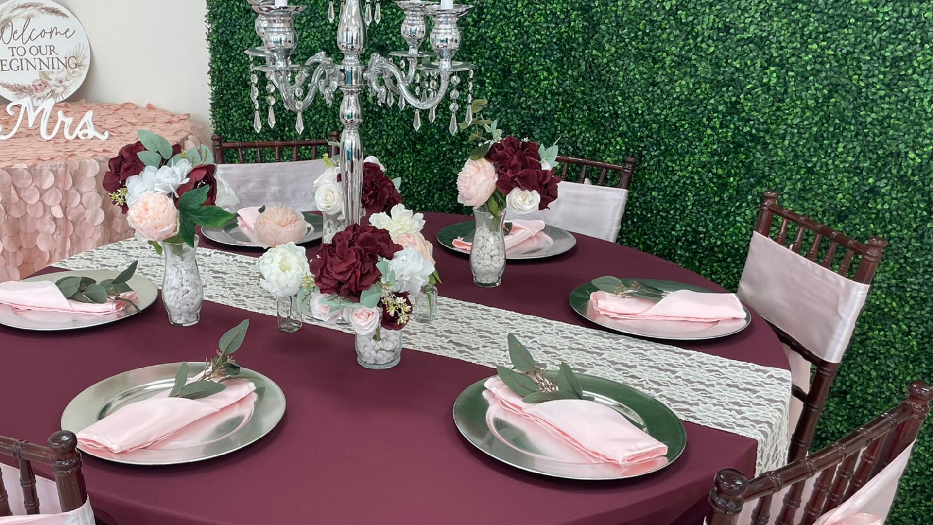 maroon and blush wedding reception full service wedding planner