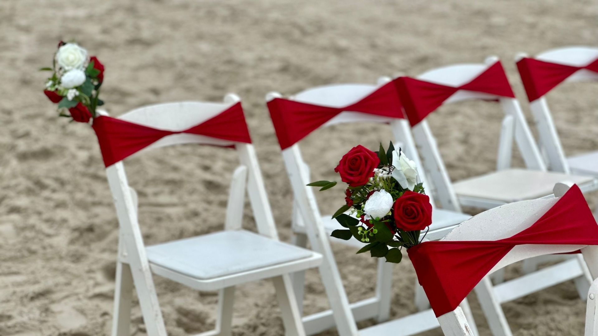 beach wedding Christmas colors red and white