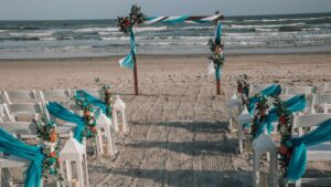 teal and coral bright summer beach wedding